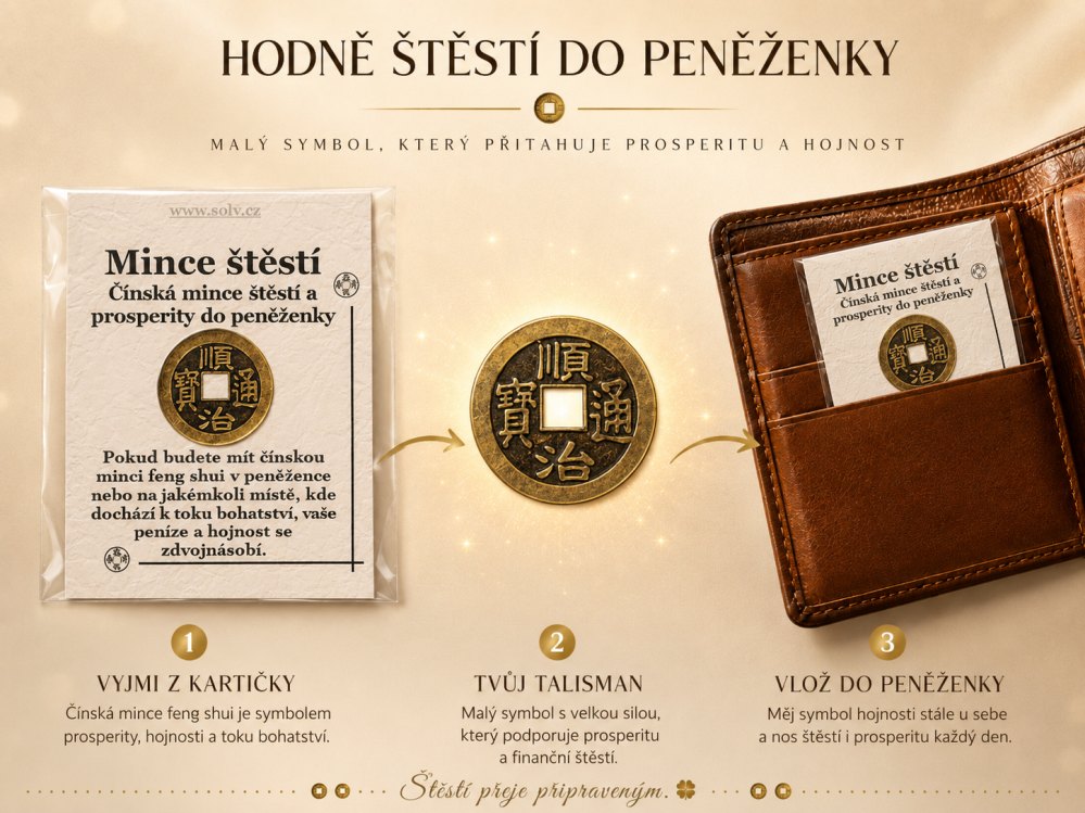 Suvenýr pro štěstí čínská mince, amulet prosperity do peněženky