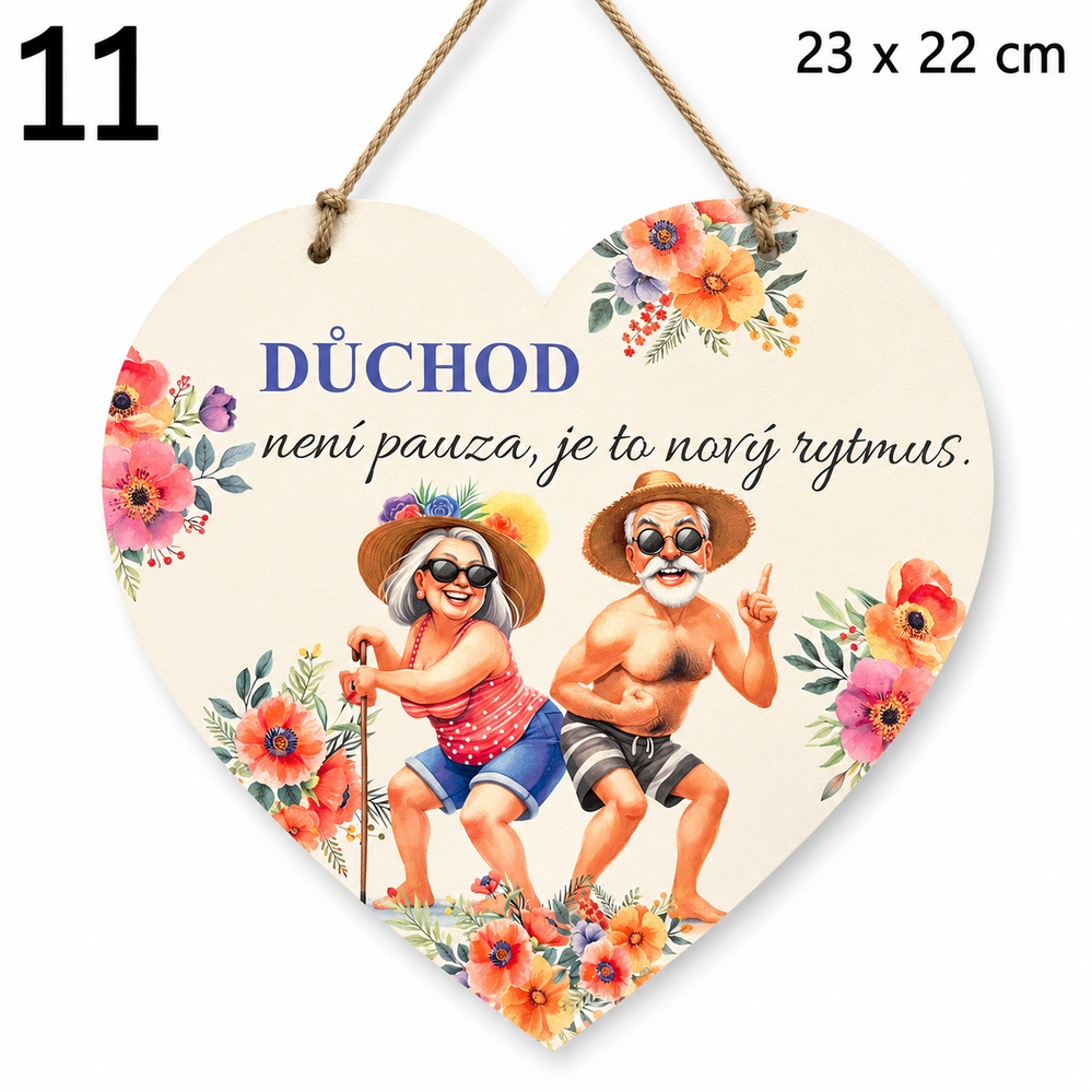 Závěsná cedulka s motivačním citátem k důchodu