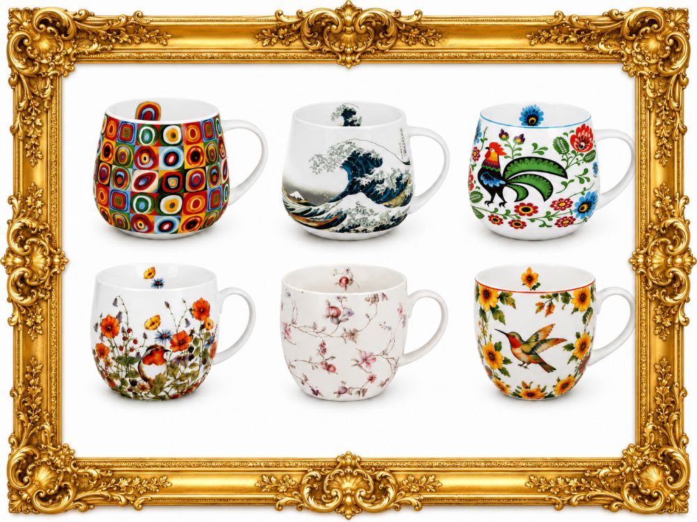 Dárkové porcelánové hrnky s obalem a motivem růže, pták, folklor, vlčí mák