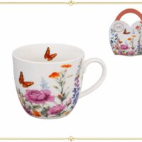 Dekorační dárkový porcelánový hrnek motiv motýl květiny