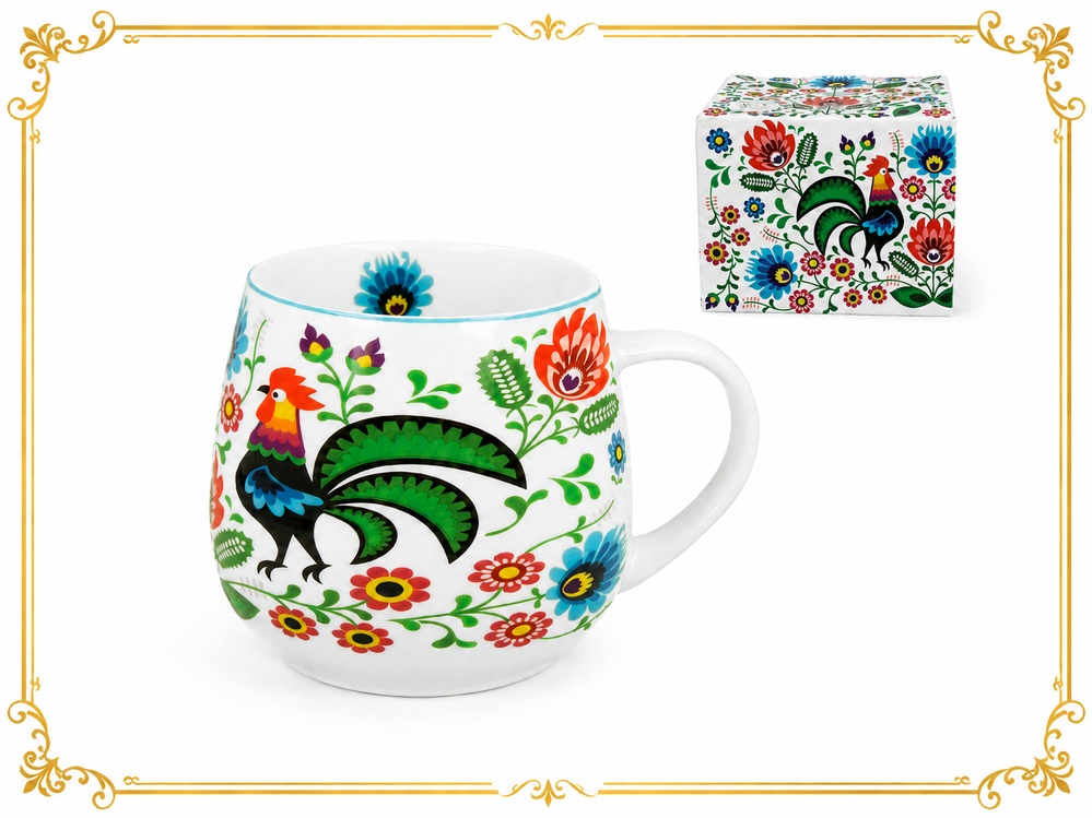 Dekorační dárkový porcelánový hrnek motiv kohout folklor