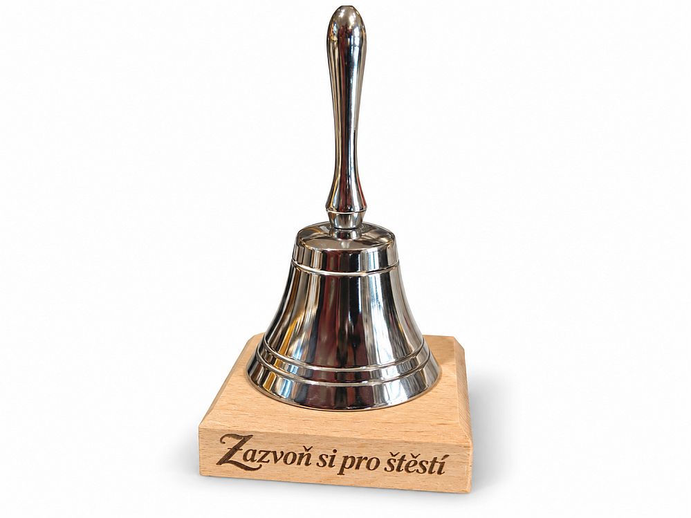 Dárek pro štěstí – kovový zvoneček s gravírovaným textem